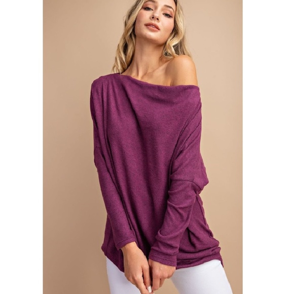 Glam Girl Fashion Tops - NWT Dolman Sleeve Off The Shoulder Plum Tunic
